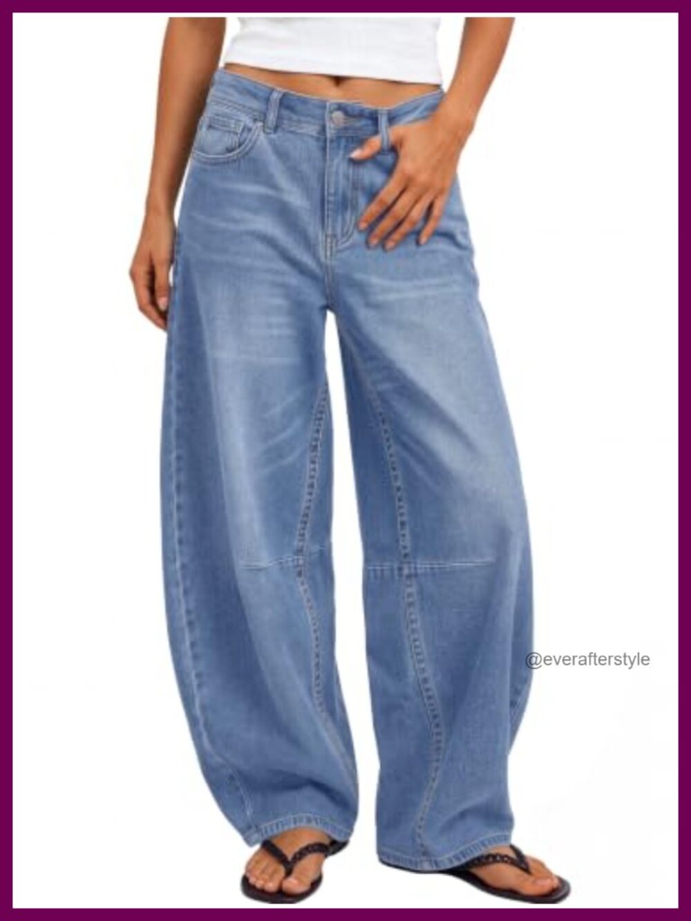 Women's Mid Rise Barrel Leg Wide Leg Baggy Jeans Stretch Denim Ankle Length
